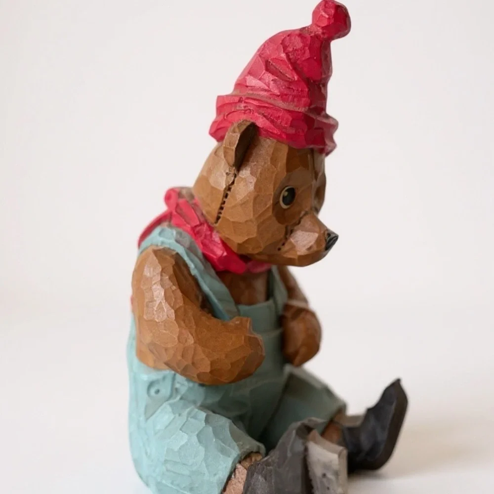 Hand-Carved TJW Wooden Bear Figurine Initials carved AND signed